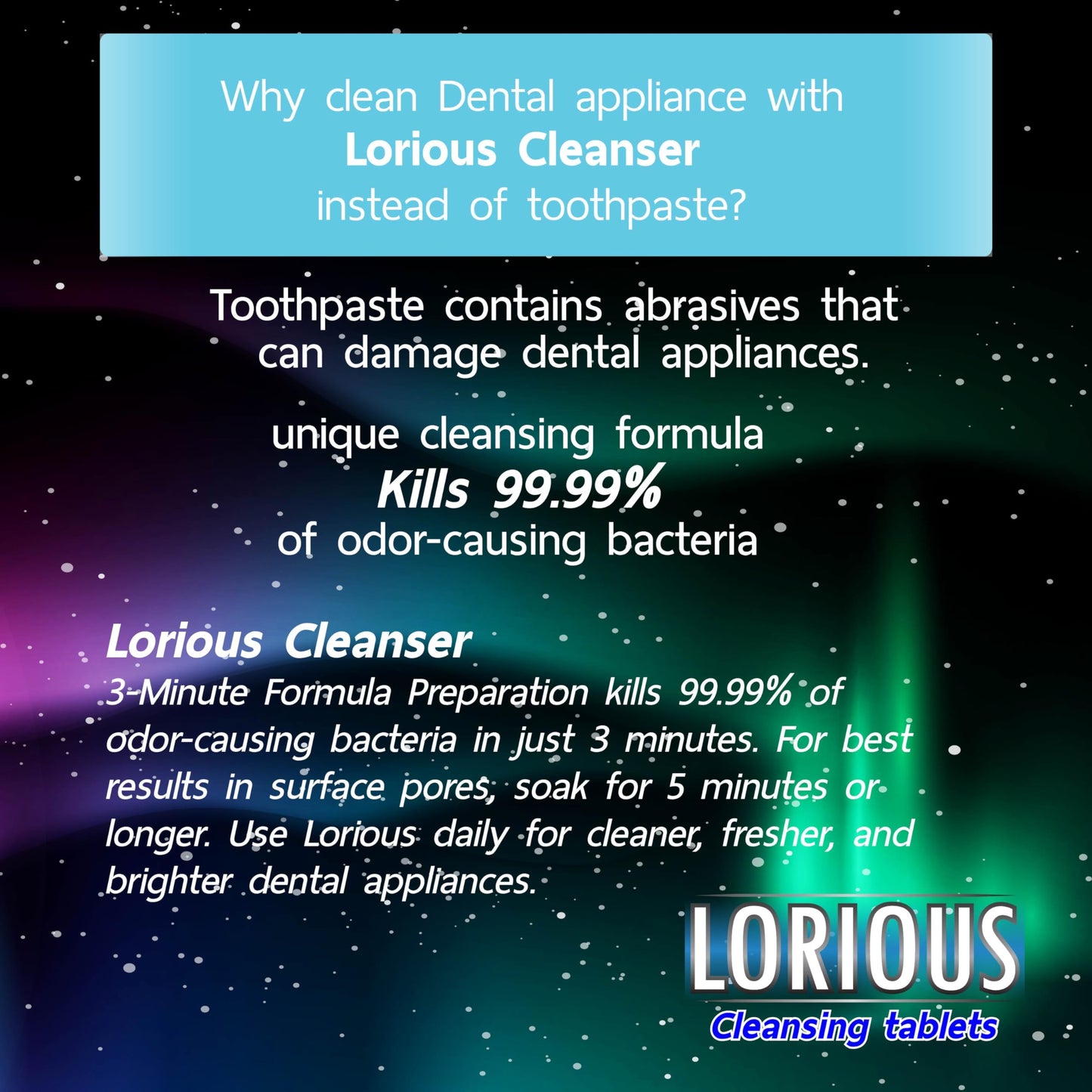 LORIOUS Retainer Cleaner Tablets (120 ct) โ 4 Months of Daily Cleaning for Retainers, Aligners, Dentures and Mouth Guards