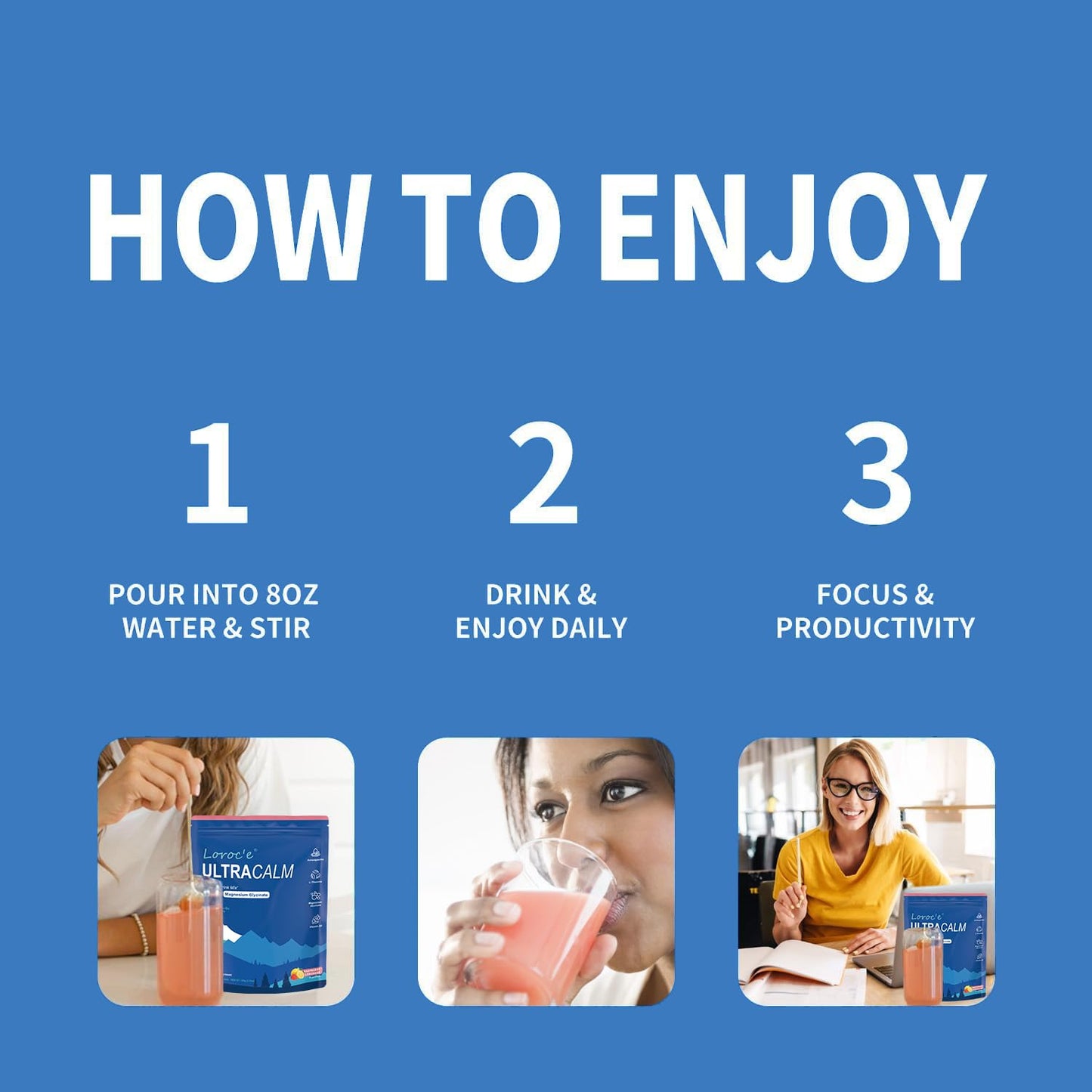 Loroc'e UltraCalm Cortisol Drink Mix โ Magnesium Glycinate, L-Theanine, Ashwagandha | Raspberry Lemonade