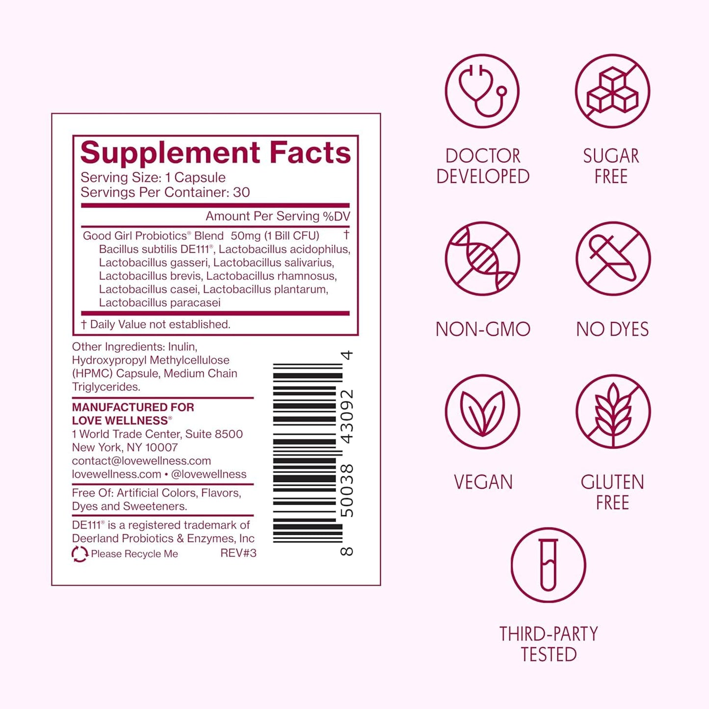 Love Wellness Good Girl Probiotics β 9-Strain Vaginal Health Probiotic for pH Balance, UTIs, Yeast, and Immune Support | Gluten-Free