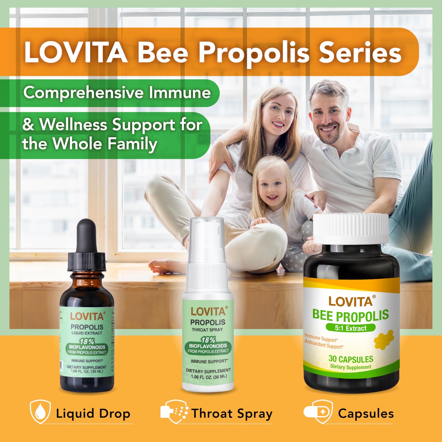 LOVITA Bee Propolis Liquid Extract 500mg โ 5:1 Resin Drops, 18% Bioflavonoids
