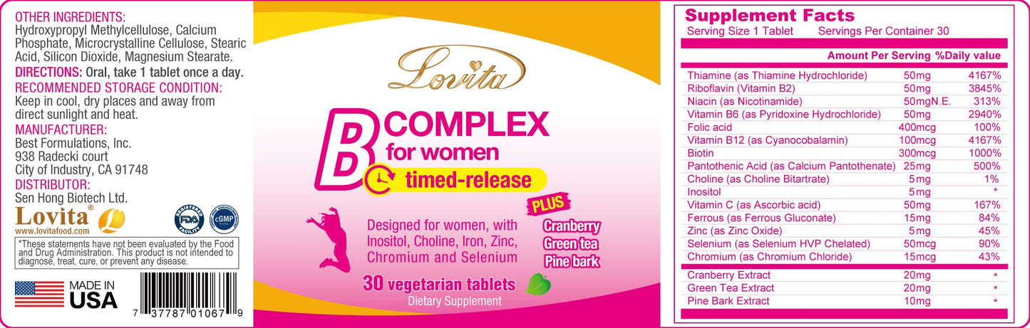 Lovita Vitamin B Complex for Women โ Timed Release, 30 Veg Tablets (Pack of 3)