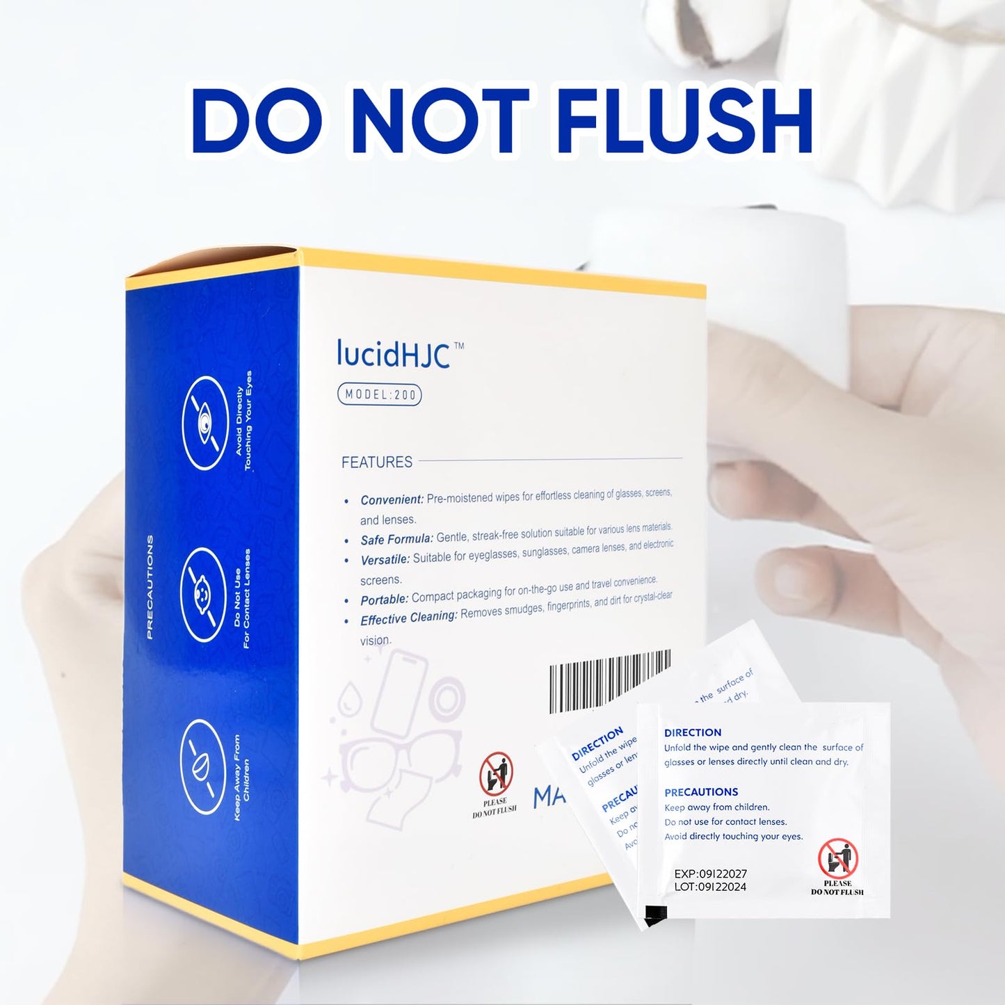 LucidHJC Lens Wipes โ 200 Pre-Moistened Wipes for Eyeglasses, Camera Lenses, and Screens