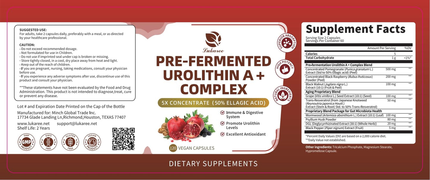 Lukaree Urolithin A+ Complex Supplement, 120 Count