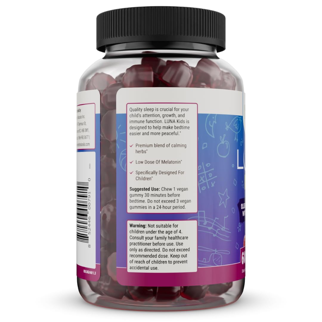 Luna Kids Sleep Gummies โ Non-Habit Melatonin for Children, Mixed Berry (60 Vegan Gummies)