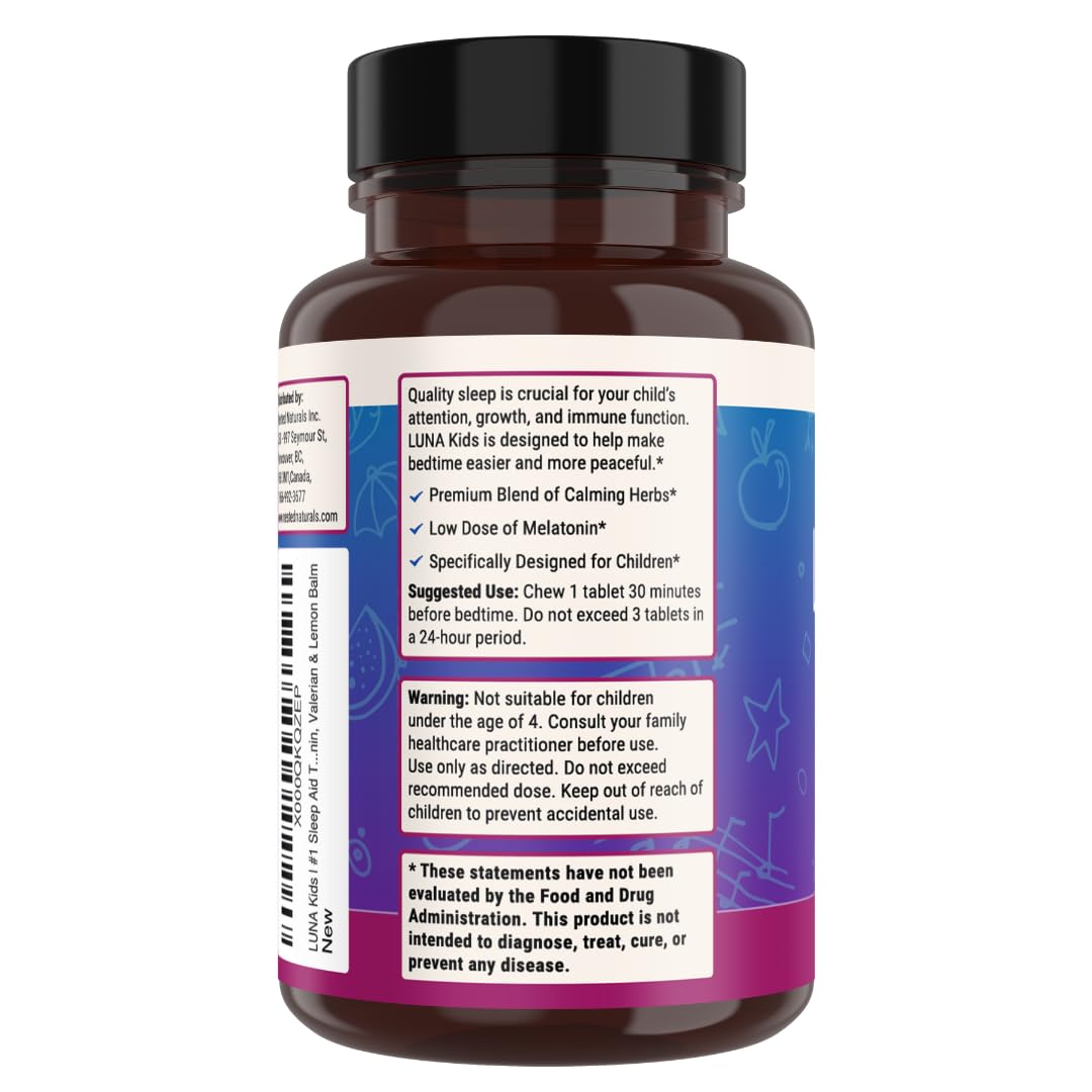 LUNA Kids Sleep Aid Tablets 4+ | Chamomile, Melatonin, Valerian