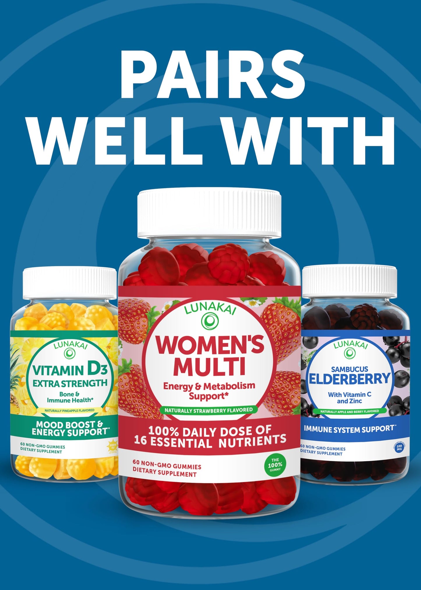 Lunakai Probiotic Gummies โ 5 Billion CFUs, USA Made, Vegan, Non-GMO, Gluten-Free | Digestive & Immune Support โ 60 Gummies