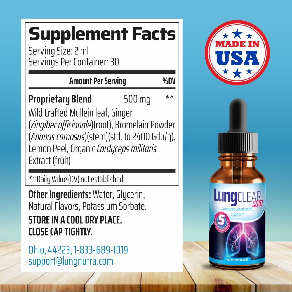 Lung Clear Pro β Lung Support Drops with Wild Mullein Leaf Extract (2 Fl Oz)