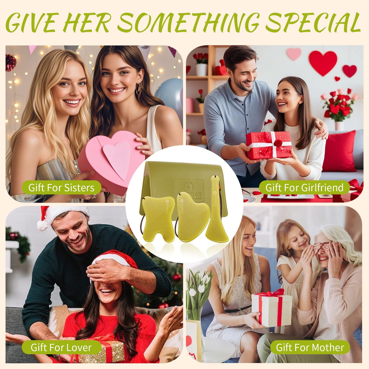 Lusomch 3-Piece Jade Gua Sha Set โ Facial Lymphatic Drainage