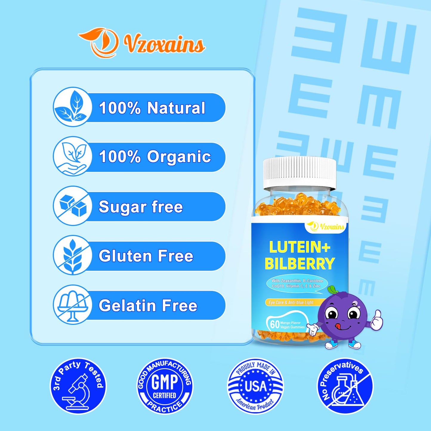 20mg Lutein & Zeaxanthin Gummies β Sugar Free Eye Health Supplement for Adults & Kids
