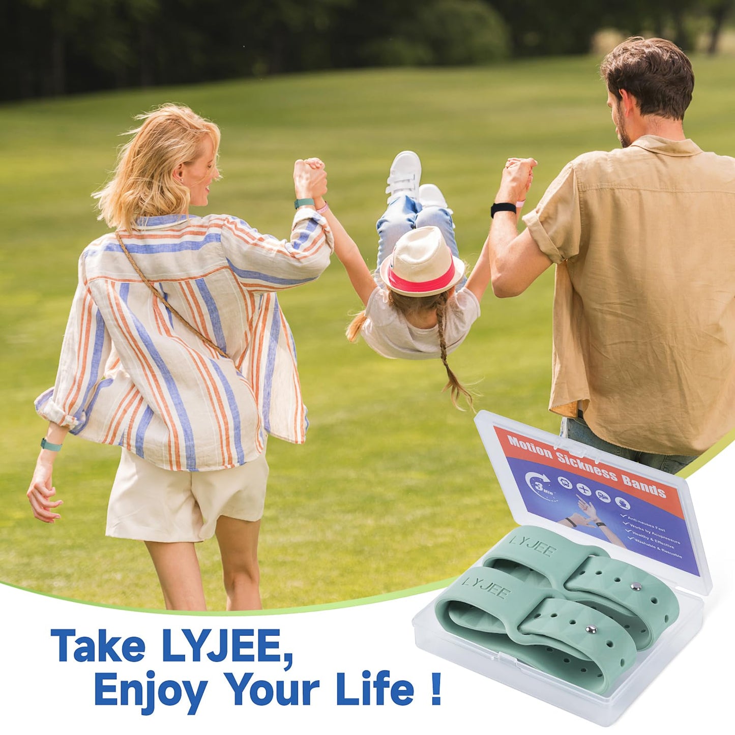 LYJEE Motion Sickness Bands β Non-Drug Nausea Relief Wristbands (Green) for Adults & Kids