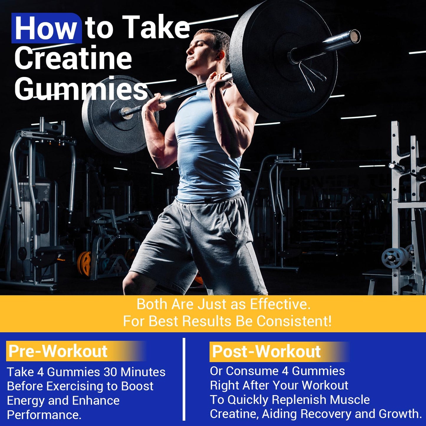 Lysimi Creatine Monohydrate Gummies โ 8g per Serving, Blueberry, 120 Count