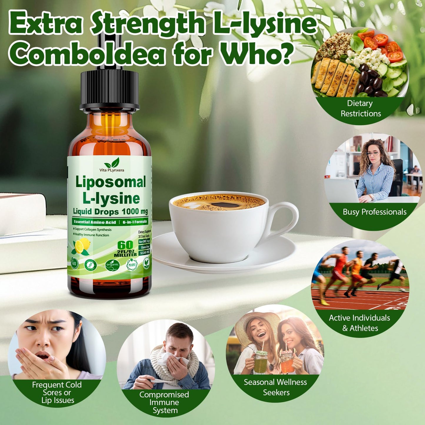 6-in-1 L-Lysine 1000mg Liquid Drops โ Immune & Lip Health (Liposomal)