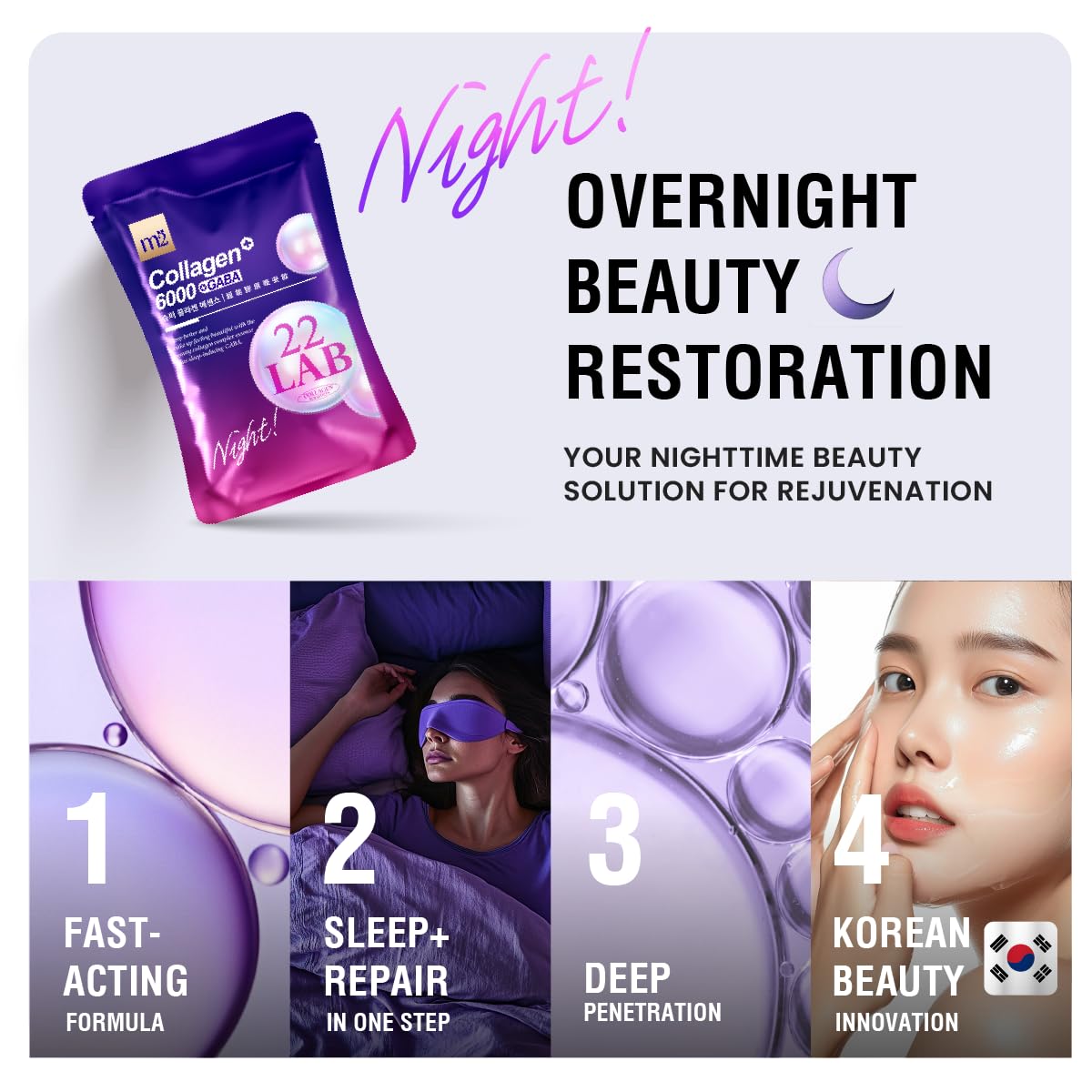 m2 Liquid Collagen โ Night Beauty Drink with GABA & Biotin | 68% Collagen Boost in 24H | No Added Sugar (8pk)