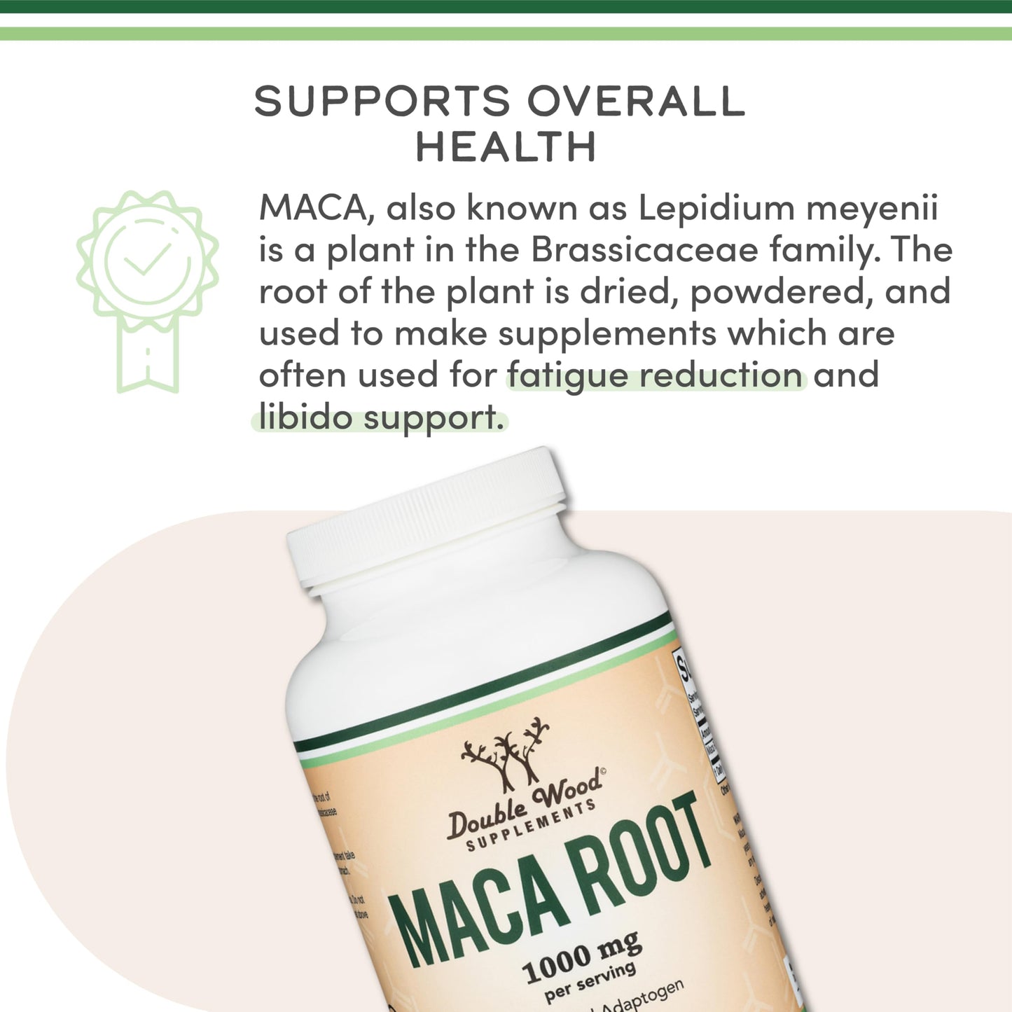 Maca Root Capsules for Women & Men โ 300 Count, 1,000mg per Serving | Peru-grown Maca Powder | Double Wood