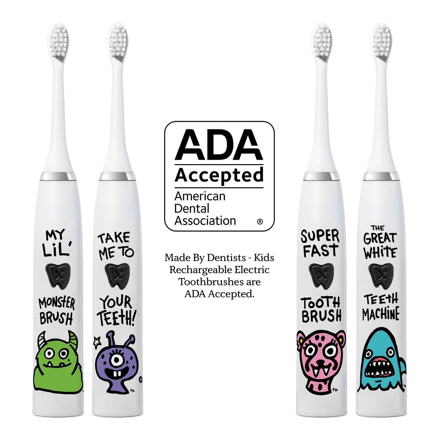 Made by Dentists Kids Electric Toothbrush Shark Design โ 2+ Years, Rechargeable, 6 Replacement Heads