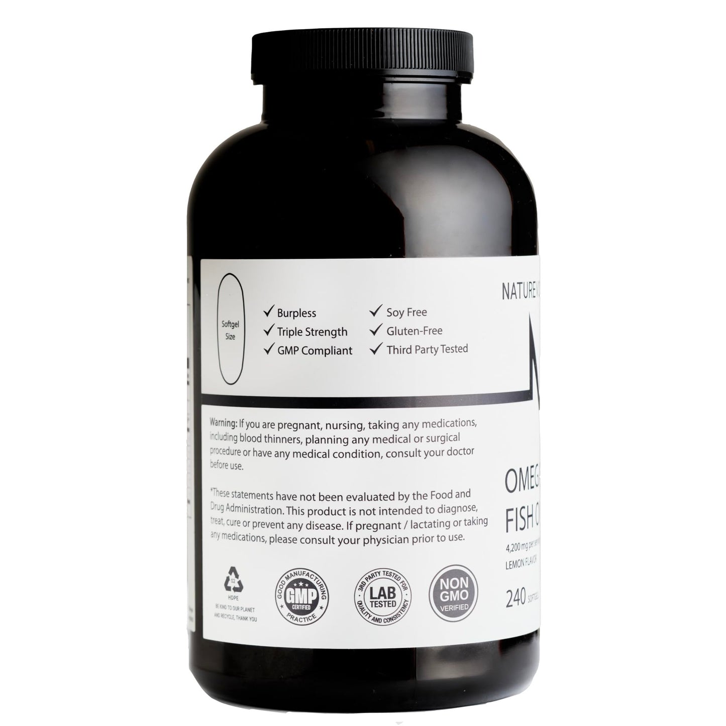 Triple Strength Omega-3 Fish Oil 4200mg โ Burpless, Wild-Caught, Lemon | 240 Softgels