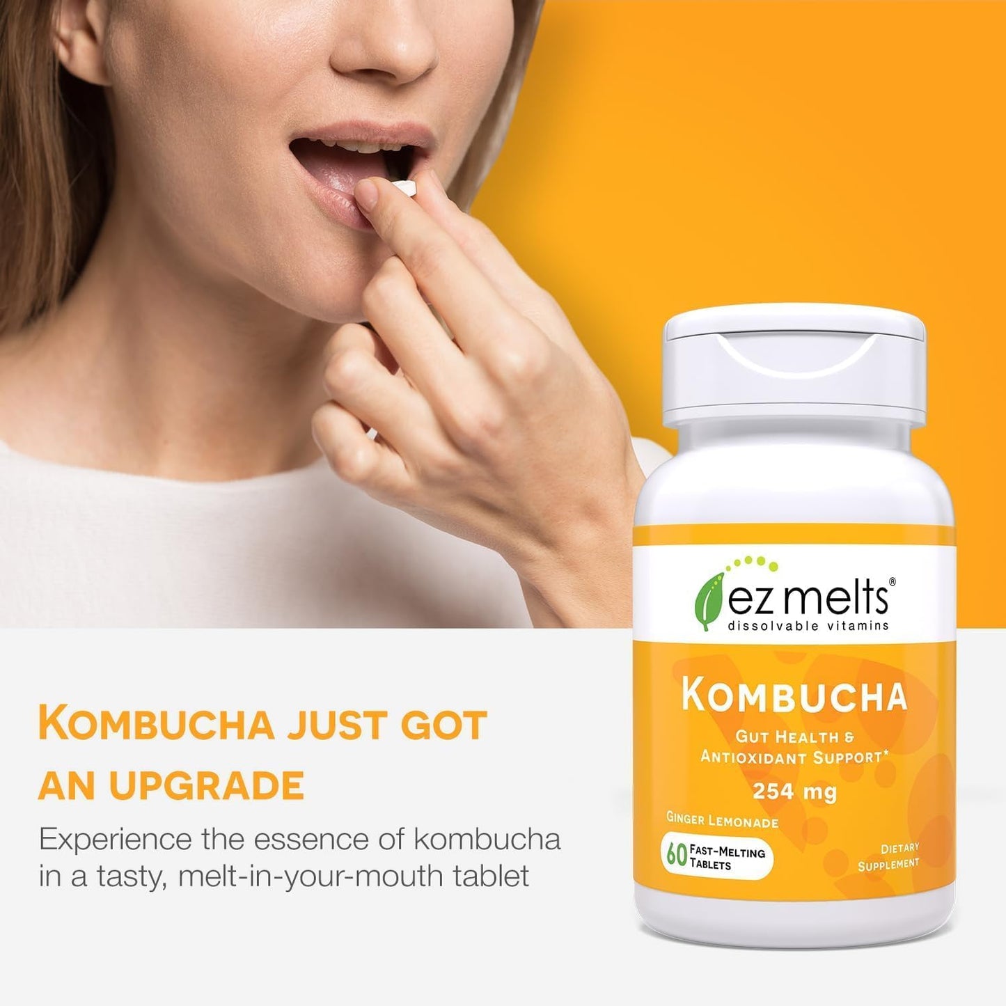 EZ Melts Sugar-Free Kombucha Tablets with SCOBY & ACV โ Ginger Lemonade, 2-Pack (2-Month Supply)