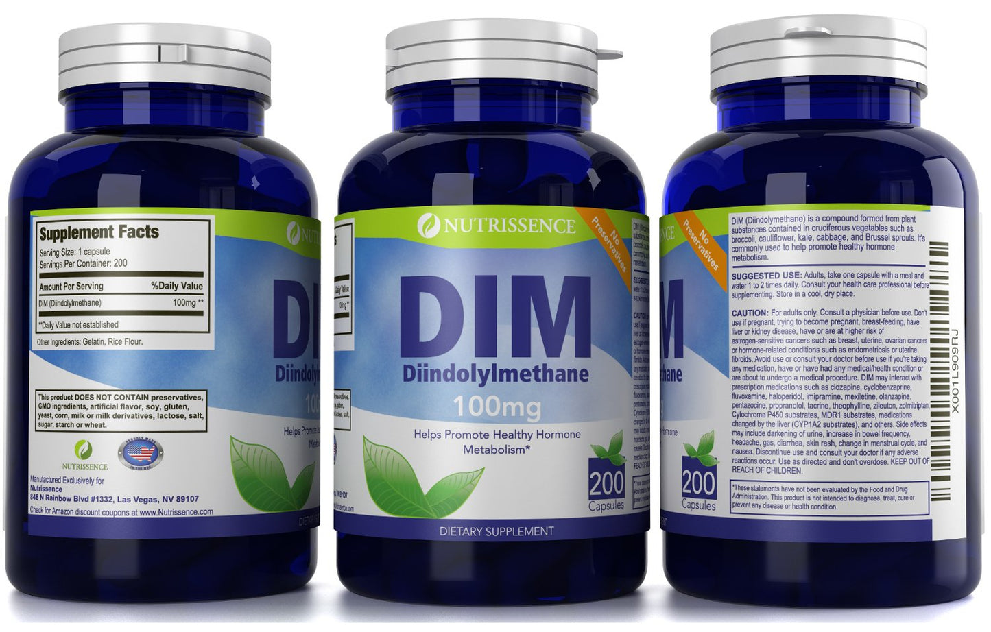 DIM Supplement 100mg โ 200 Capsules | Diindolylmethane (DIM) by Nutrissence