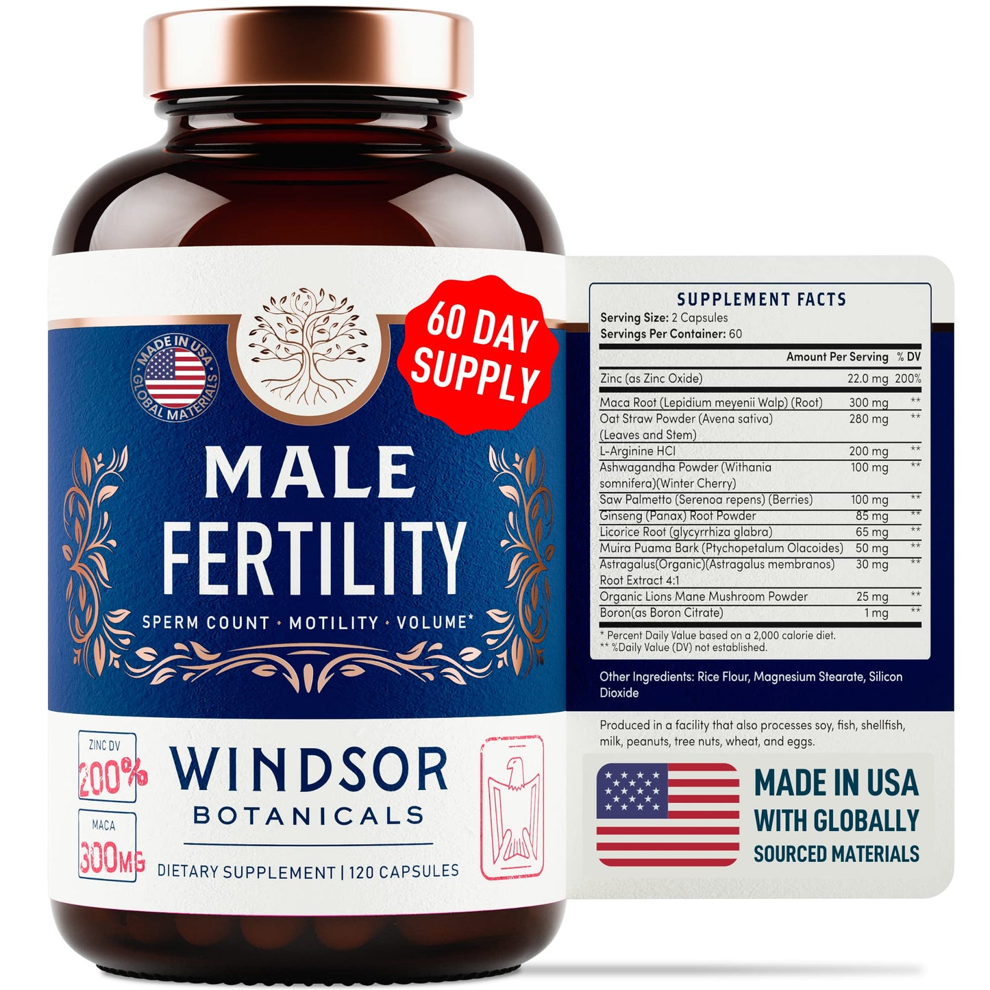 Male Fertility Supplement with Maca Root โ 120 Capsules (2 Month Supply) | 3rd Party Tested
