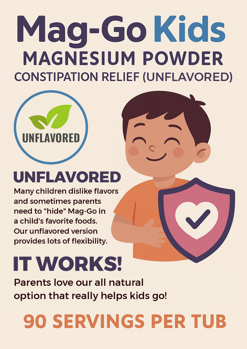 Raise Them Well Mag-Go Kids Magnesium Powder โ Constipation Relief (Unflavored) | 140 Servings