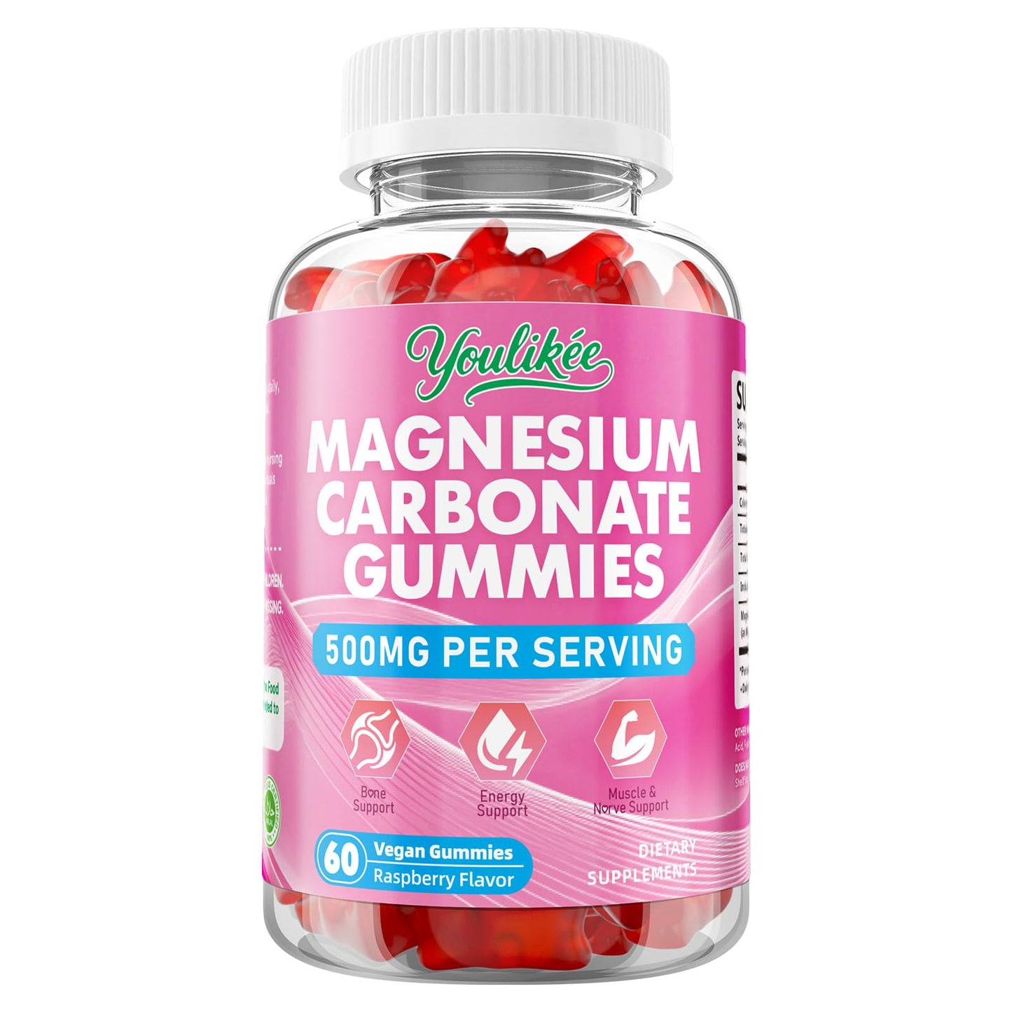 Magnesium Carbonate 500mg Gummies โ High Absorption for Adults, Sugar Free, Vegan, Raspberry, 60 Count