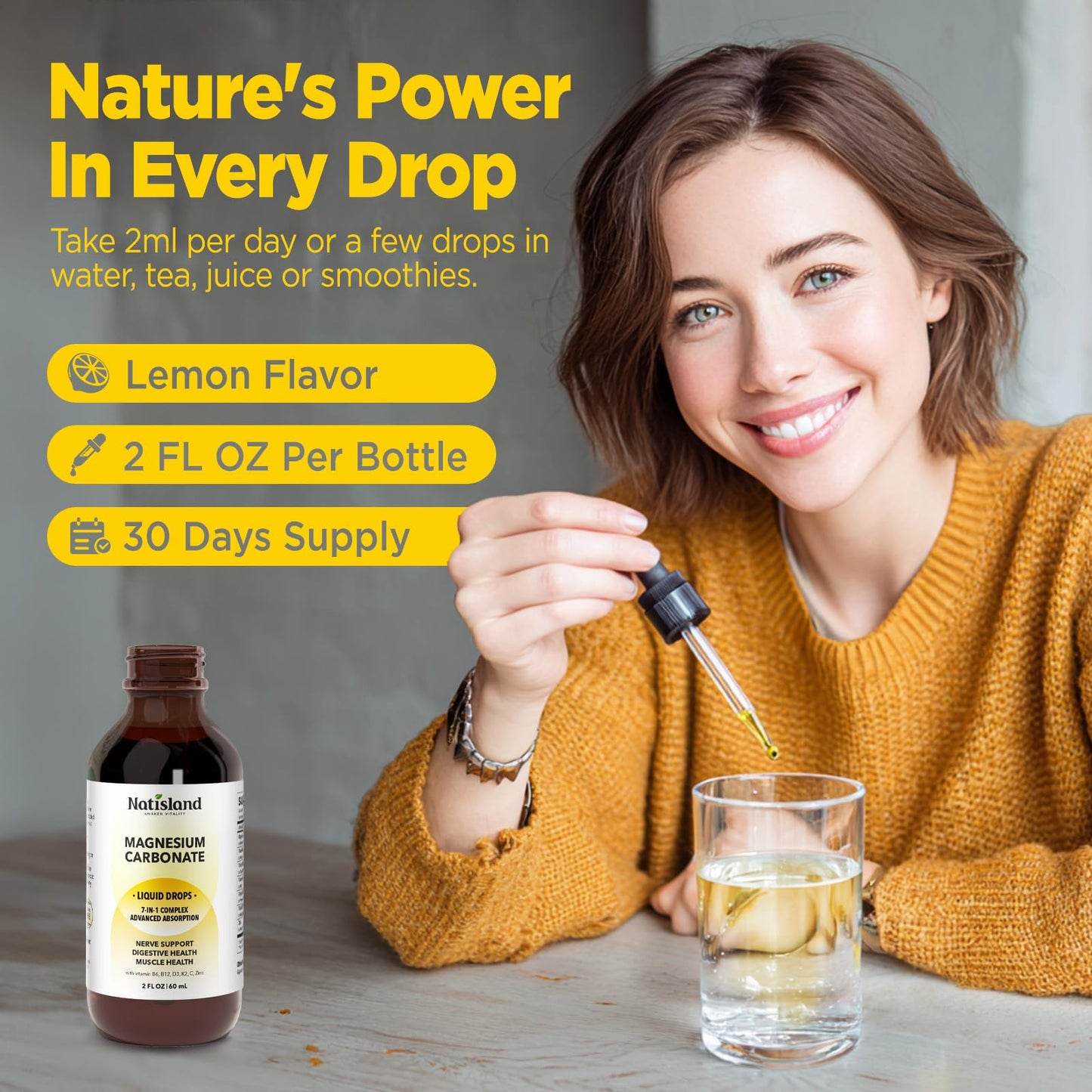 Magnesium Carbonate Liquid Drops 500mg β High Absorption, Lemon Flavor