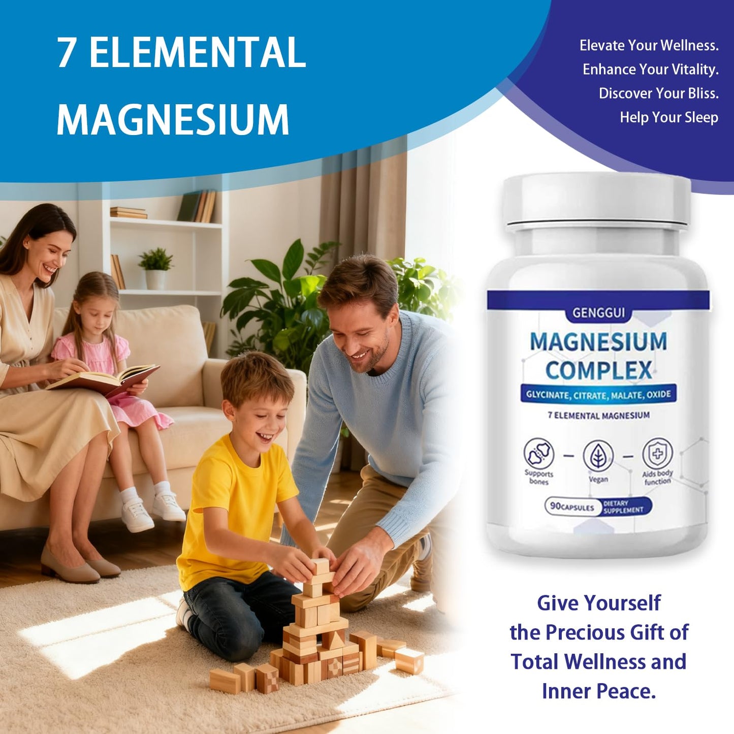 Magnesium Complex 7-Elemental โ 1000mg Glycinate, Citrate & Malate | 90 Vegan Capsules