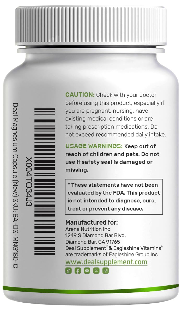 Magnesium Glycinate 500mg, 240 Veggie Capsules โ Chelated, Non-GMO, Vegan Friendly