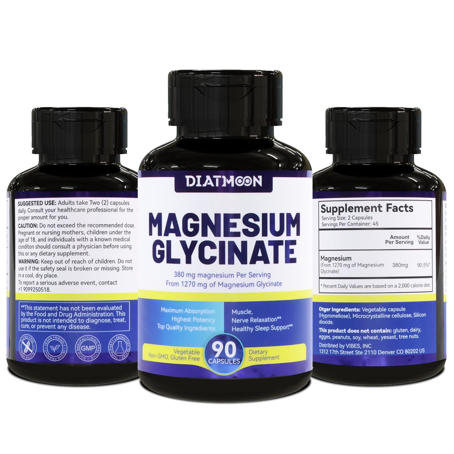 Magnesium Glycinate Capsules 380mg โ High-Absorption Magnesium, 45 Servings