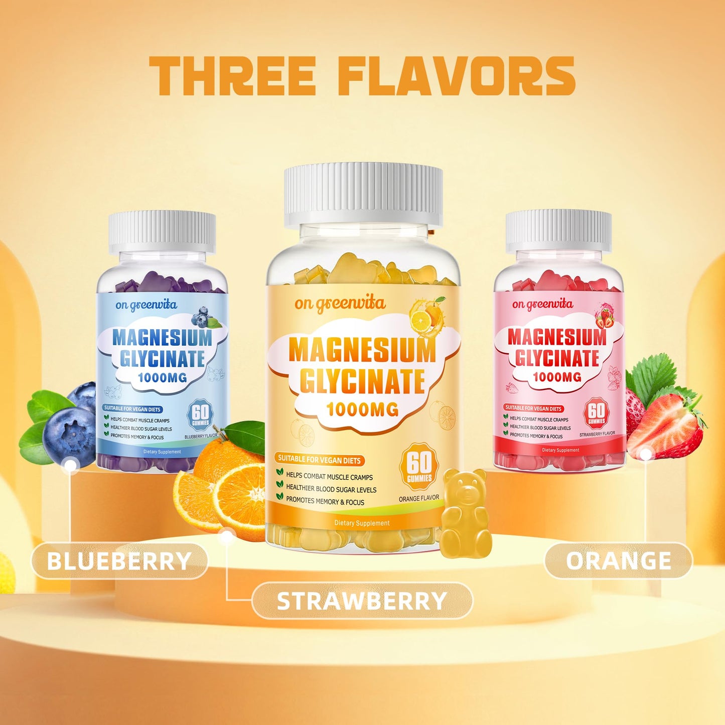 Magnesium Glycinate Gummies 1000mg โ Sugar Free, Vitamin D, B6, CoQ10 | 60 Orange Gummies