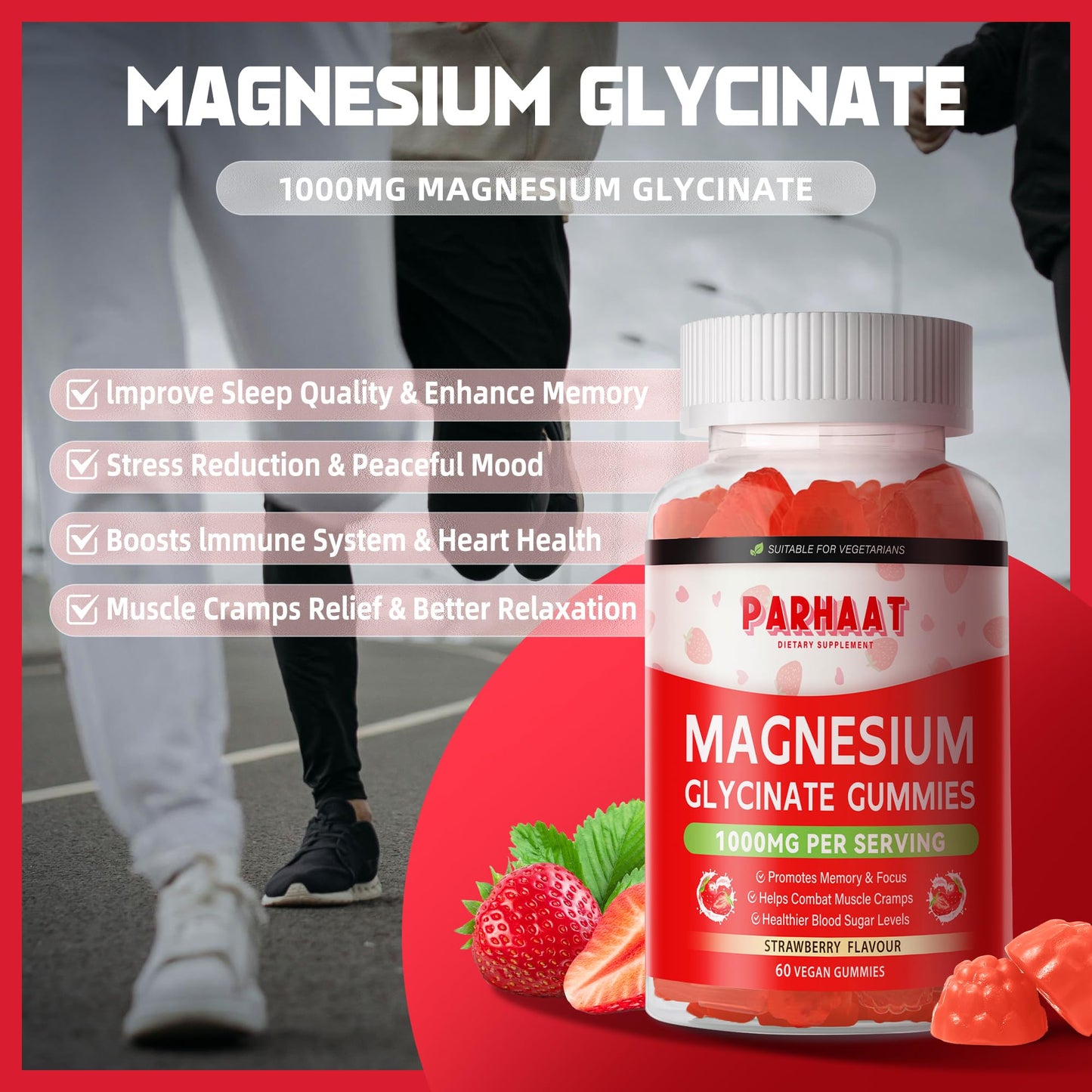 Magnesium Glycinate Gummies โ Sugar Free Calm Mood & Sleep Support (60 Strawberry Chews)