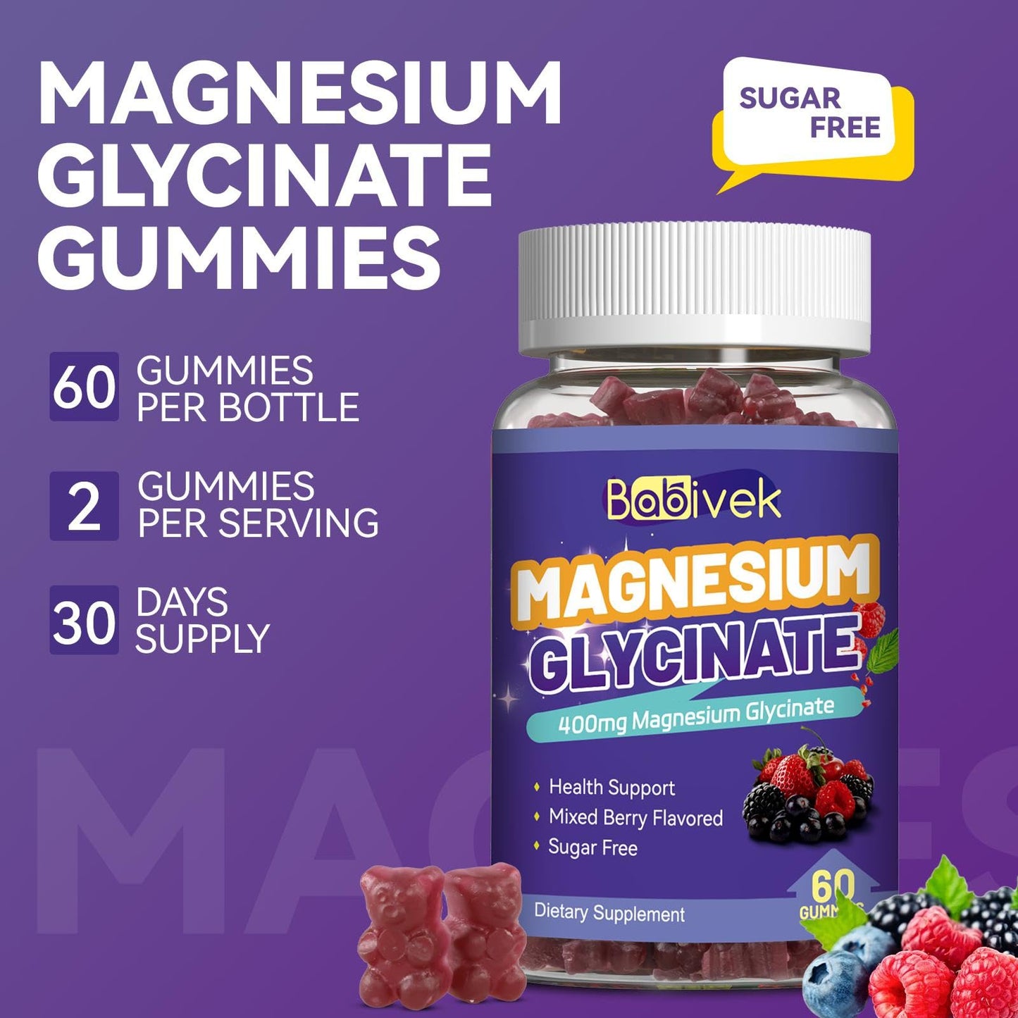Magnesium Glycinate Gummies with Calcium, CoQ10, Potassium & Vitamins D & B6 โ Sugar-Free, Vegan (60 Gummies)