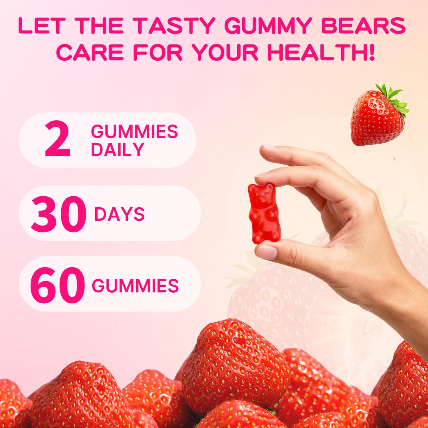 Magnesium L-Threonate Gummies 1000mg โ Nervous System & Sleep Support (60 Count) โ Sugar-Free Strawberry