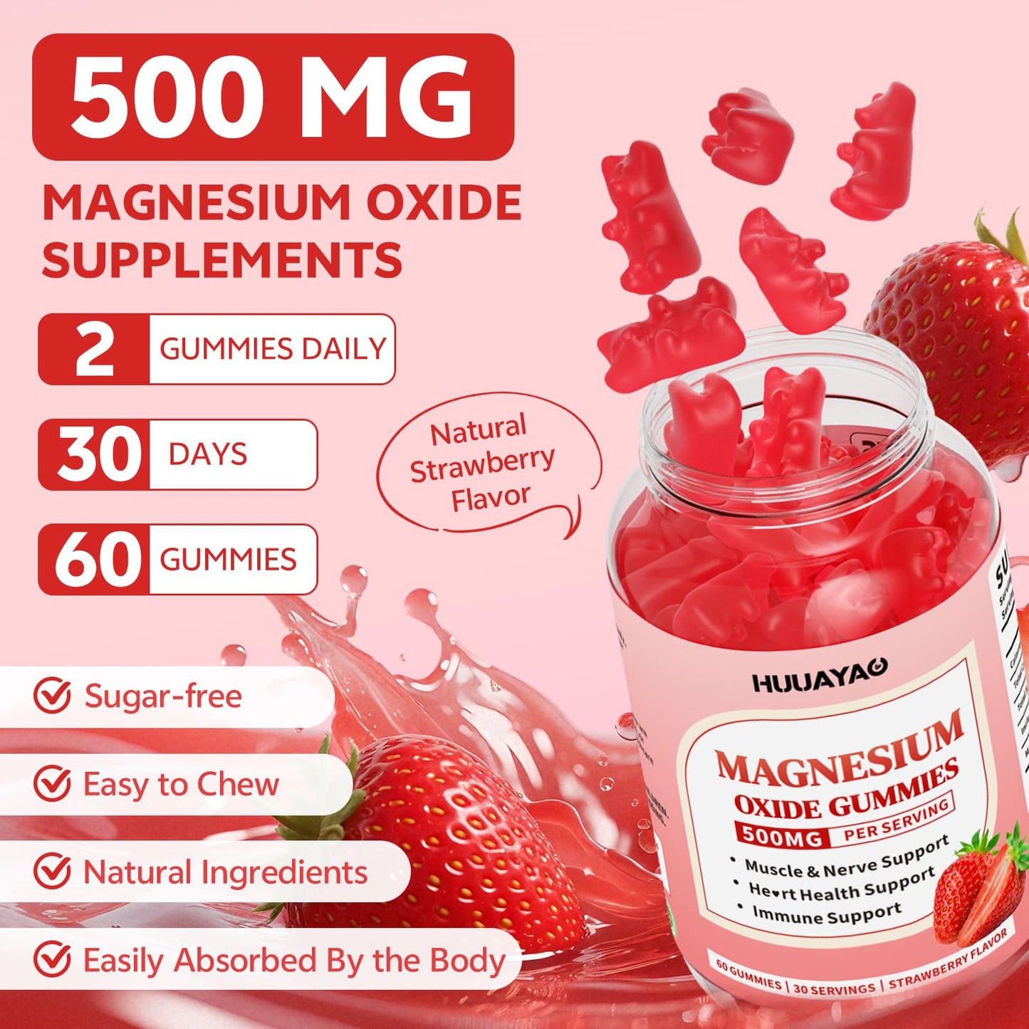 Magnesium Oxide Gummies 500mg โ 60 Count | Nerve, Muscle & Immunity Support