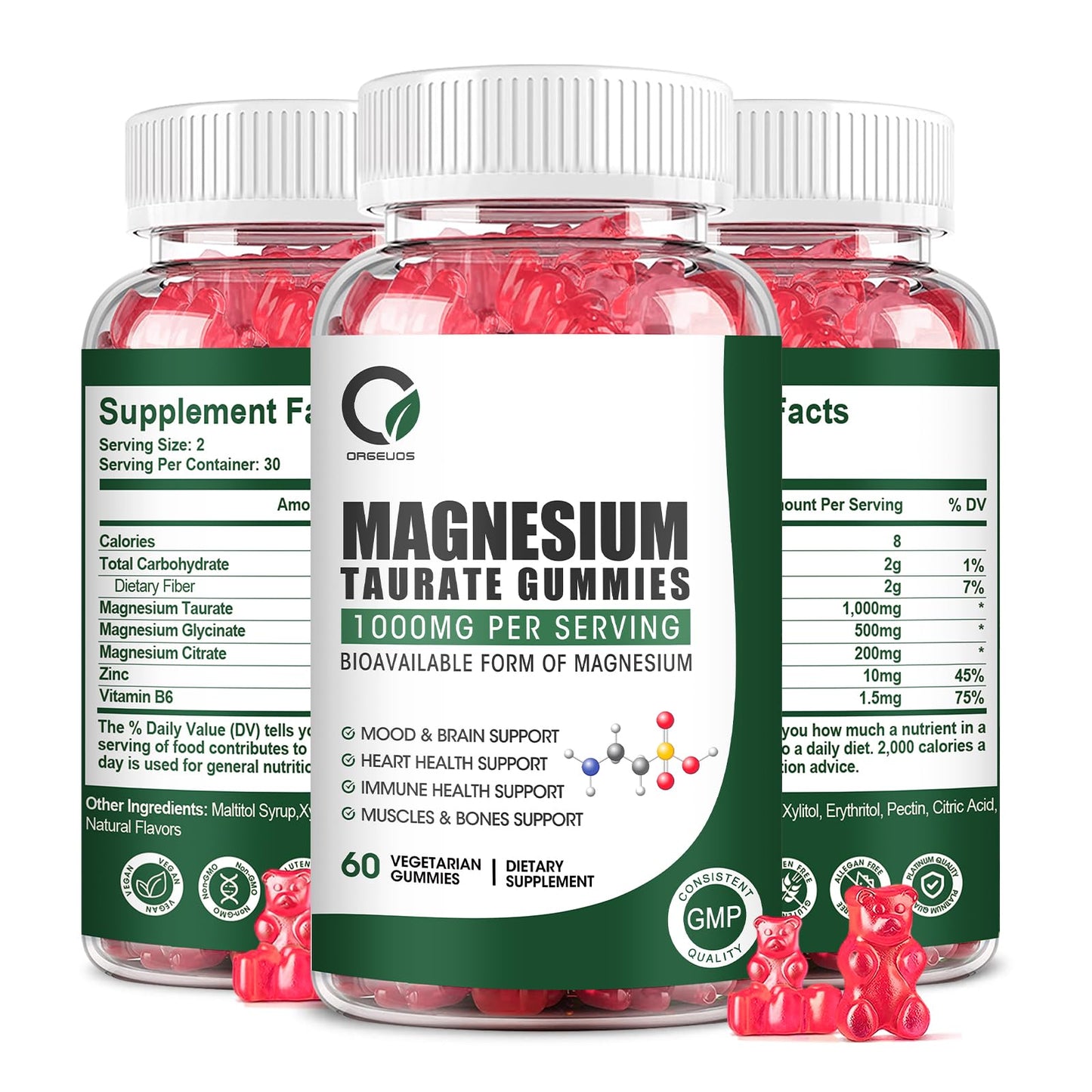 Magnesium Taurate Gummies โ Three Forms for Heart Health, Muscle Function & Mood (Vegetarian, Non-GMO)