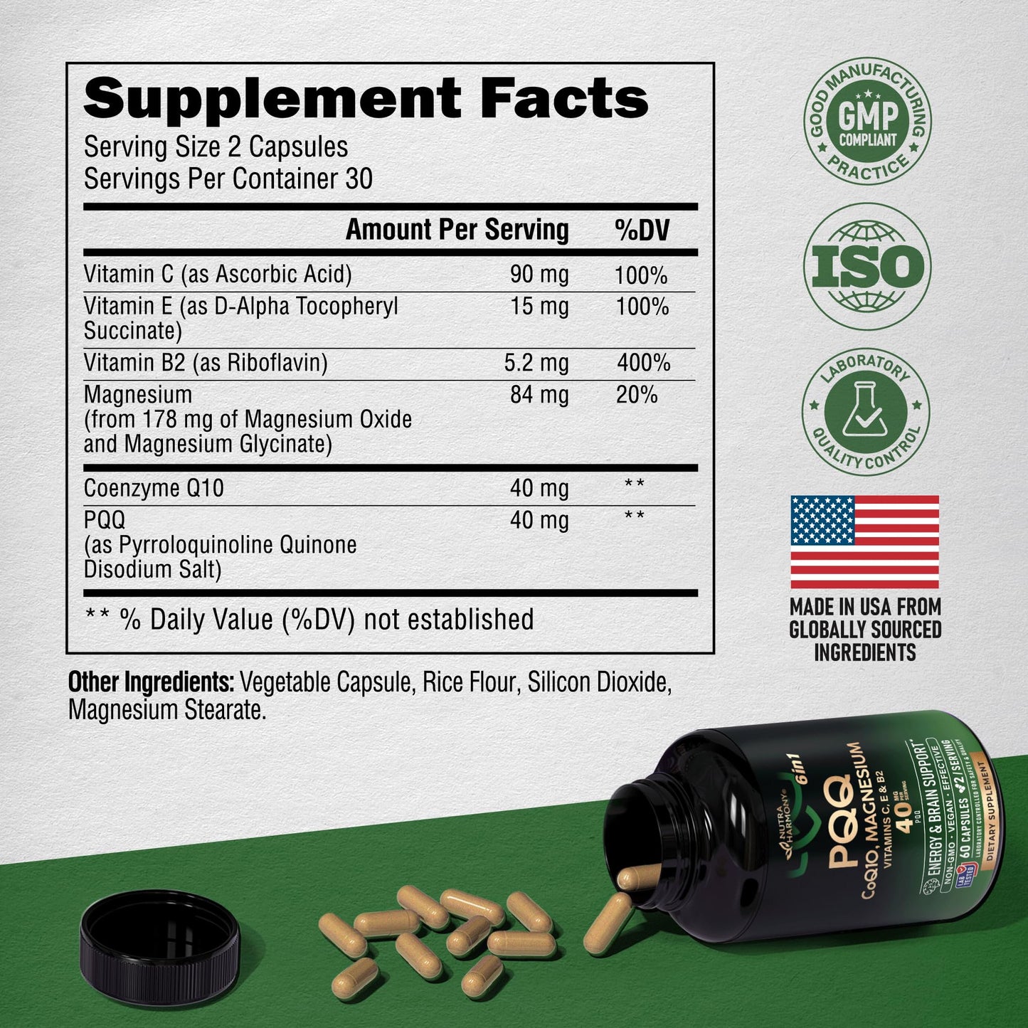 PQQ 40 mg with CoQ10 โ Mitochondrial Biogenesis & Energy | 60 Capsules | USA Made