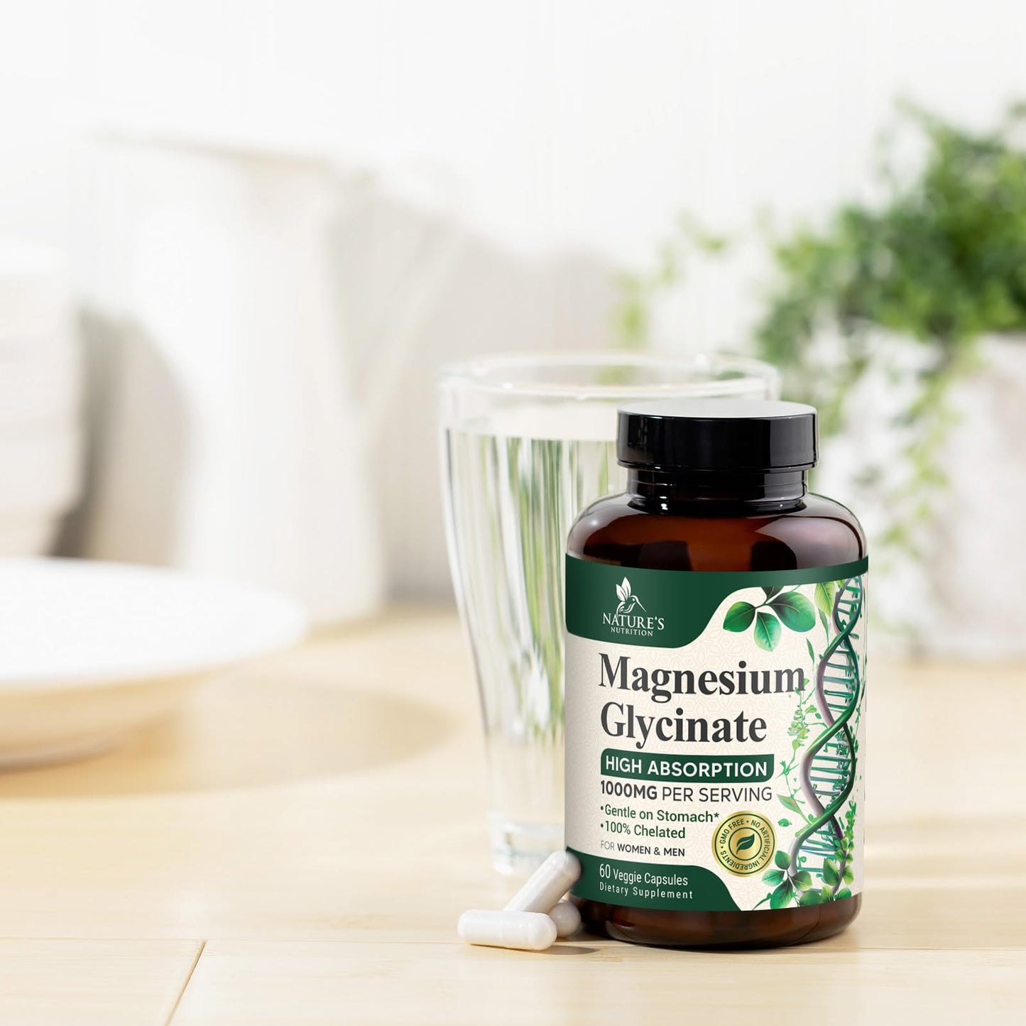 Magnesium Glycinate 1000mg โ Chelated Magnesium for Heart, Nerves, Bones & Muscles | 60 Capsules