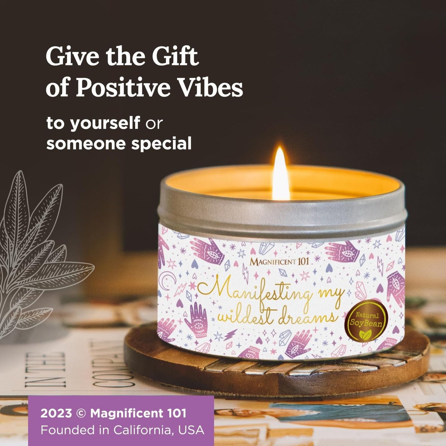 Magnificent 101 Affirmation Massage Candle โ 6 oz Soy Candle with Sage & Palo Santo