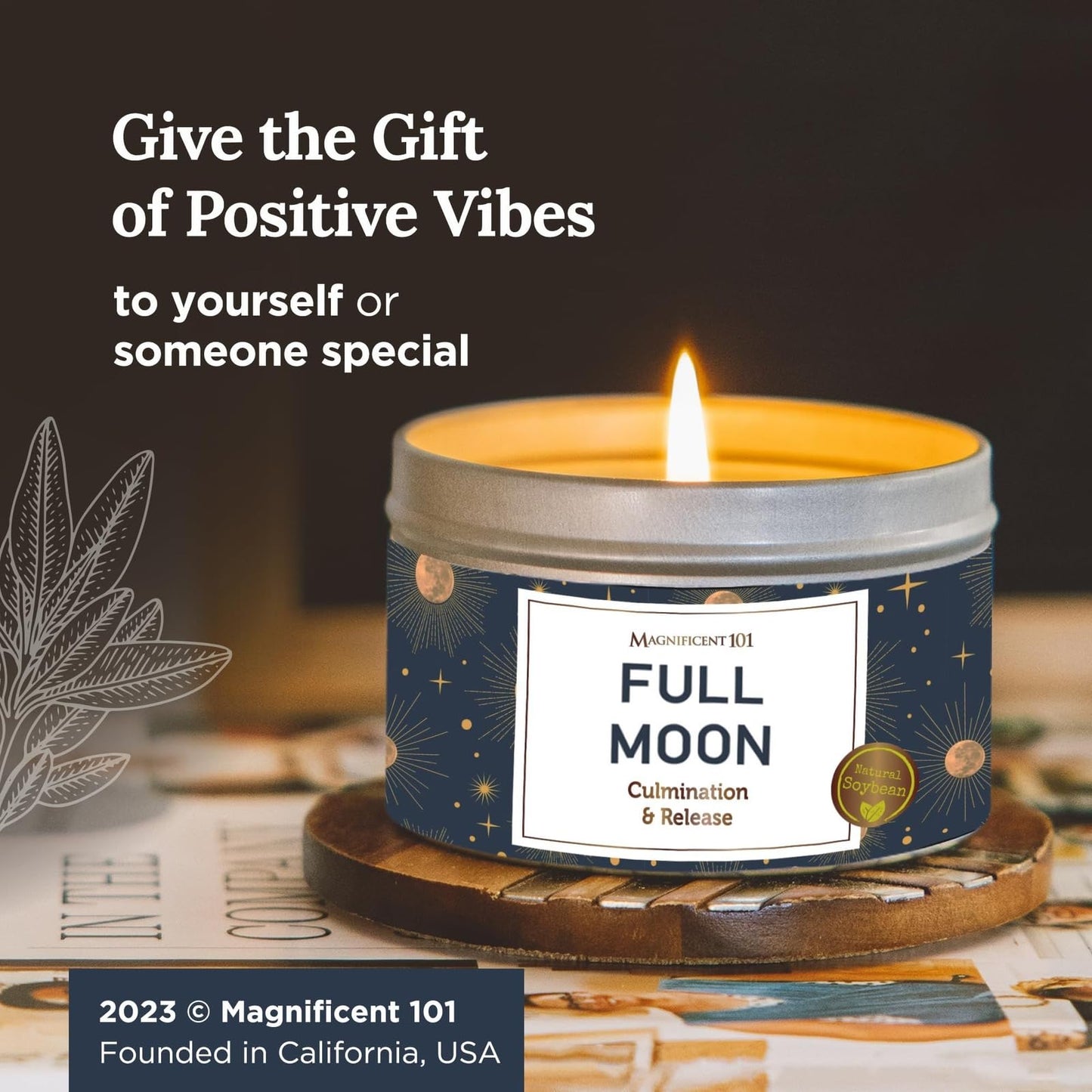 MAGNIFICENT 101 Full Moon Aromatherapy Candle โ 6 oz Soy Wax, Sage & Rose