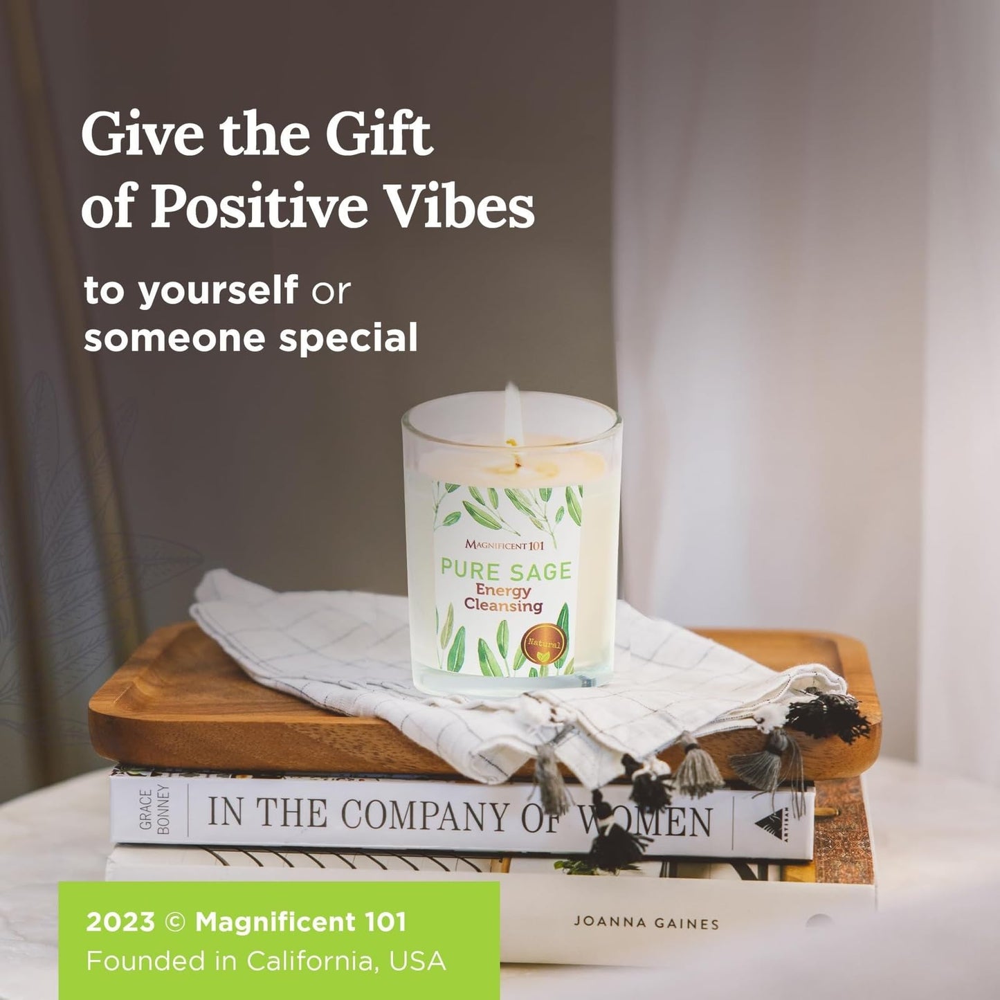 Magnificent 101 Pure Sage Energy Cleansing Aromatherapy Candle โ 6 oz Soy, Glass, 56-Hour Burn