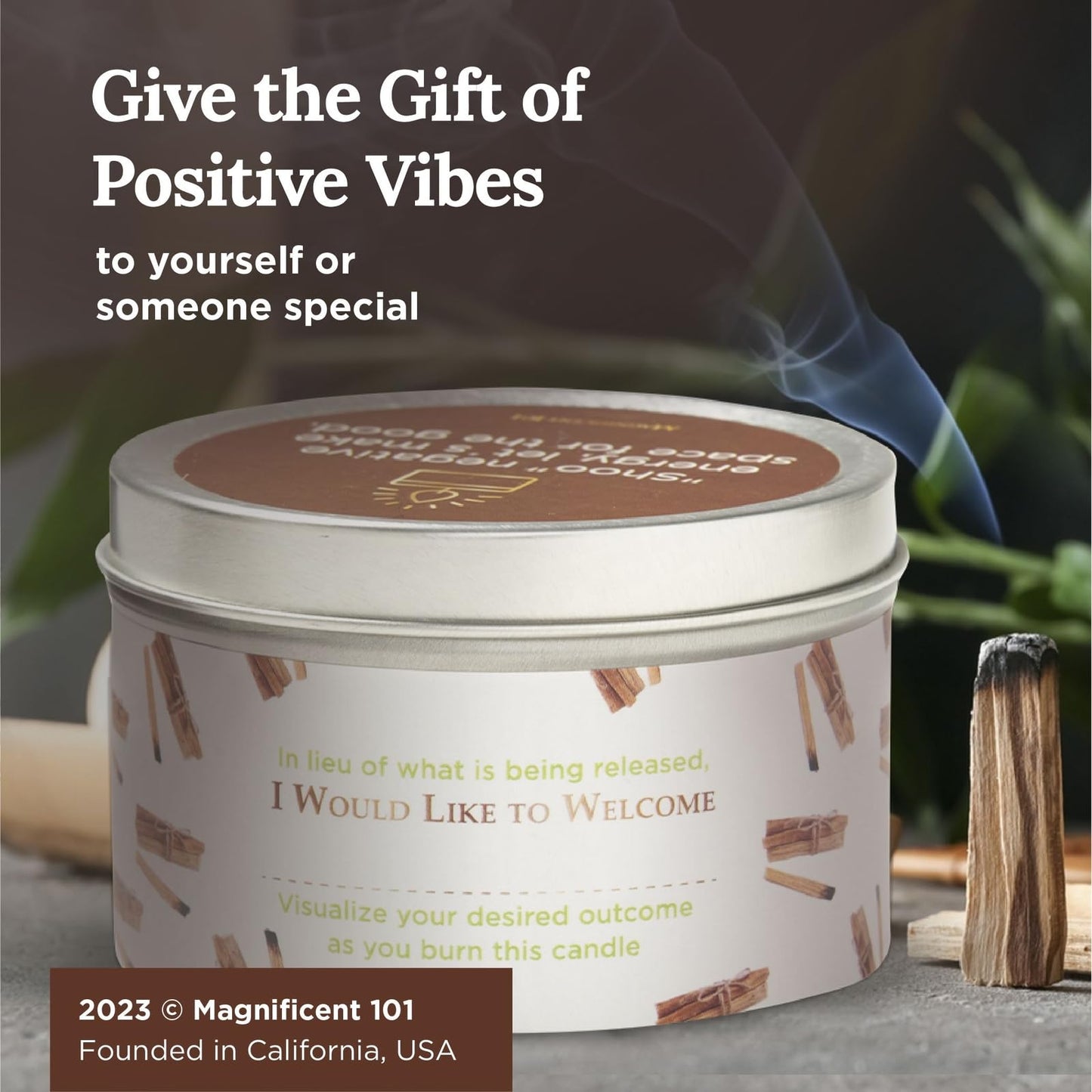 Magnificent 101 Palo Santo Smudge Candle โ 6 oz, 35-Hour Burn, 100% Natural