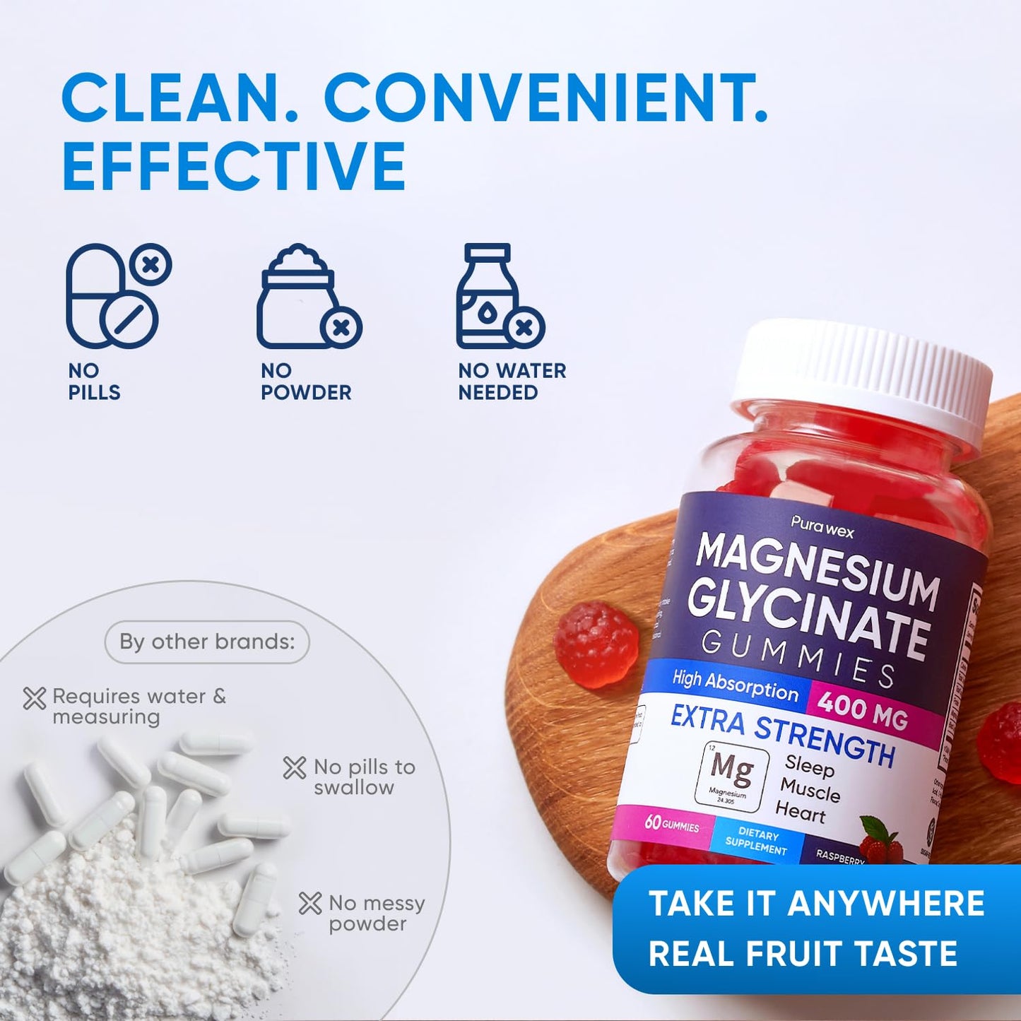 Magnesium Glycinate Gummies 400mg โ Sugar Free, Vegan, Raspberry (60-Day Supply)