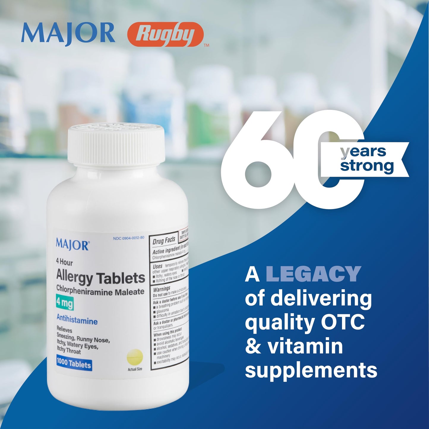 MAJOR 4 Hour Allergy Tablets โ Chlorpheniramine 4 mg, 1000 Count