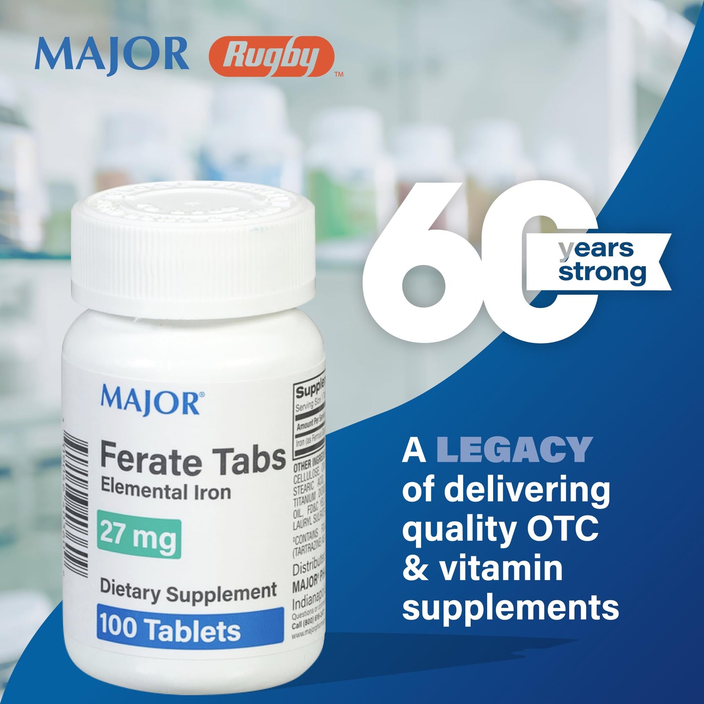 Major 27 mg Ferate Tabs โ Ferrous Gluconate Iron Supplement (3 Pack, 100 Count)