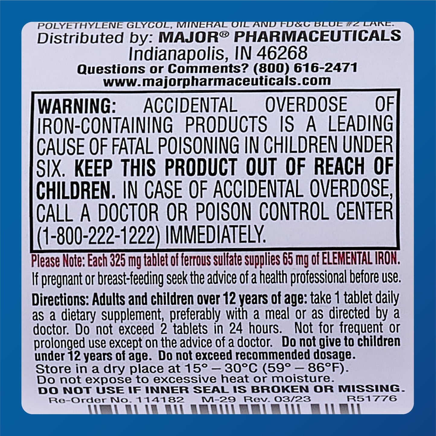 MAJOR Ferosul Ferrous Sulfate 325mg Tablets with 65mg Elemental Iron – Iron Supplement for Women & Men | Red, 100 Count (3 Pack)