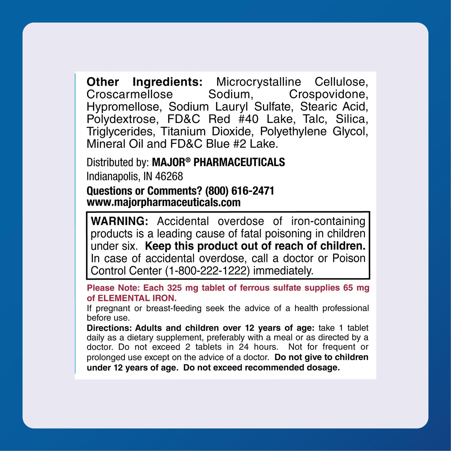 Major Ferosul Ferrous Sulate โ 65mg Elemental Iron, 100 Red Tablets, Pack of 1