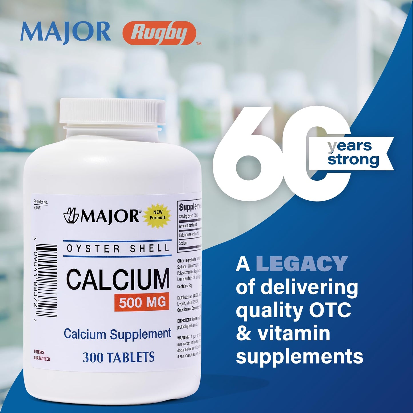 Major Oyster Shell Calcium 500 mg โ Daily Calcium Supplement, 300 Tablets