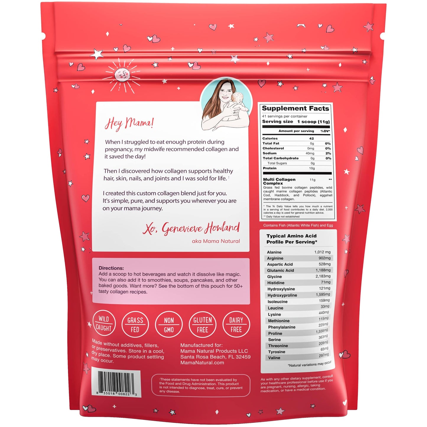 Mama Natural Multi Collagen Protein Powder β Unflavored, Hydrolyzed 16 oz | Grass-Fed Bovine, Wild Fish & Eggshell Membrane