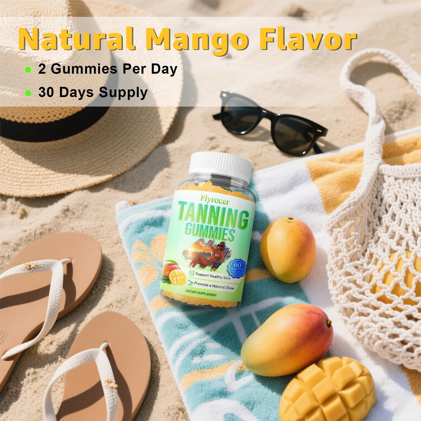 Tanning Gummies for Women & Men โ Mango Flavor with Astaxanthin, Lycopene & Beta Carotene