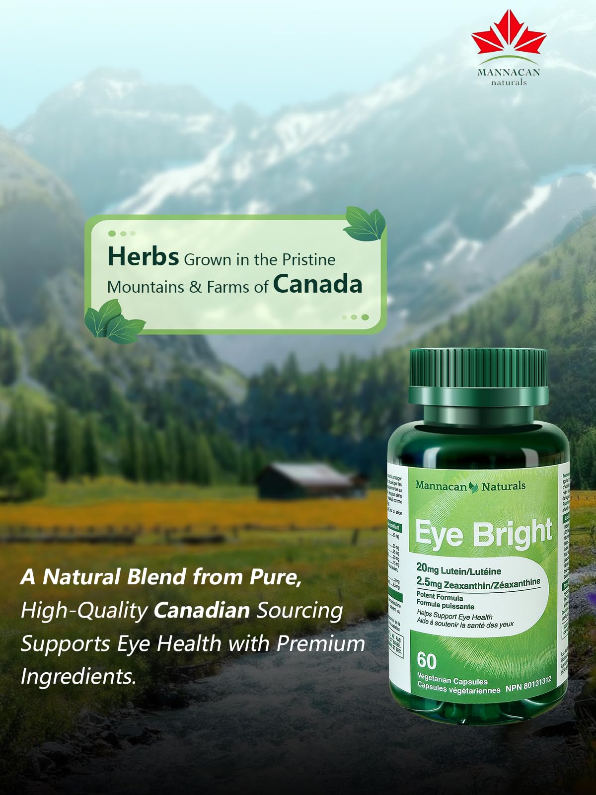 MANNACAN NATURALS Lutein & Zeaxanthin Supplements for Eye Health โ 60 Capsules | Lutein + Zeaxanthin, Bilberry & AREDS 2